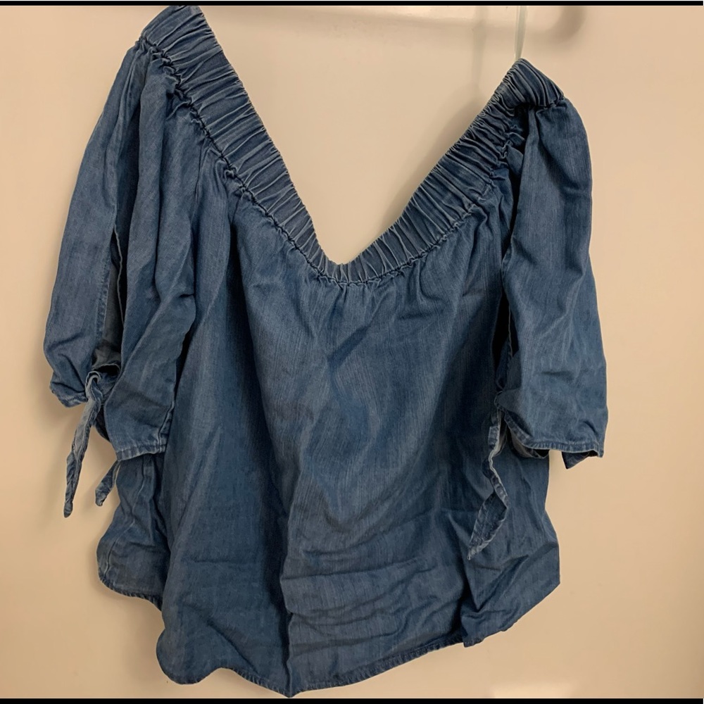 Denim off the shoulder shirt